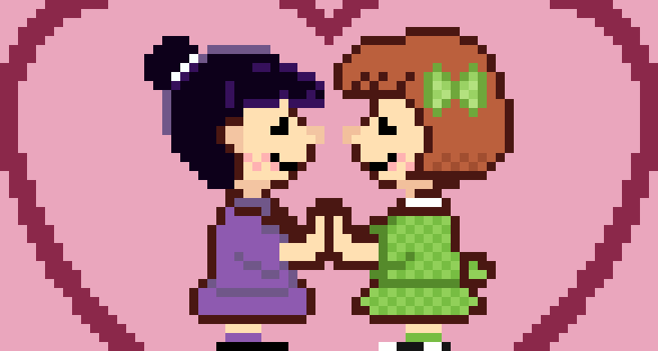 HaroldAngelG's tweet photo. HAPPY PRIDE MONTH! 
#peanutstwt #peanuts #pride #plaidviolet #yuri #sapphic #peanutsrune/#folkstale

(credit to @skyhopper_905 for making the beta sprites of these two) https://t.co/G4n2GD74B2