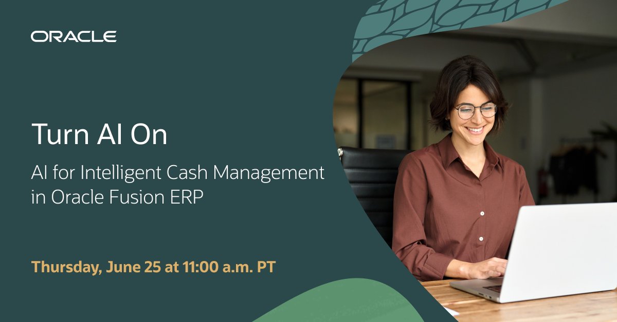 pmahara's tweet photo. Imagine forecasting cash, optimizing working capital, and improving collections with AI agents that can reason, decide, and act on your behalf. See how Oracle Fusion ERP is helping finance teams put these capabilities to work today. Register now: https://t.co/Qf3BBHcSuR https://t.co/i0K6qigONH