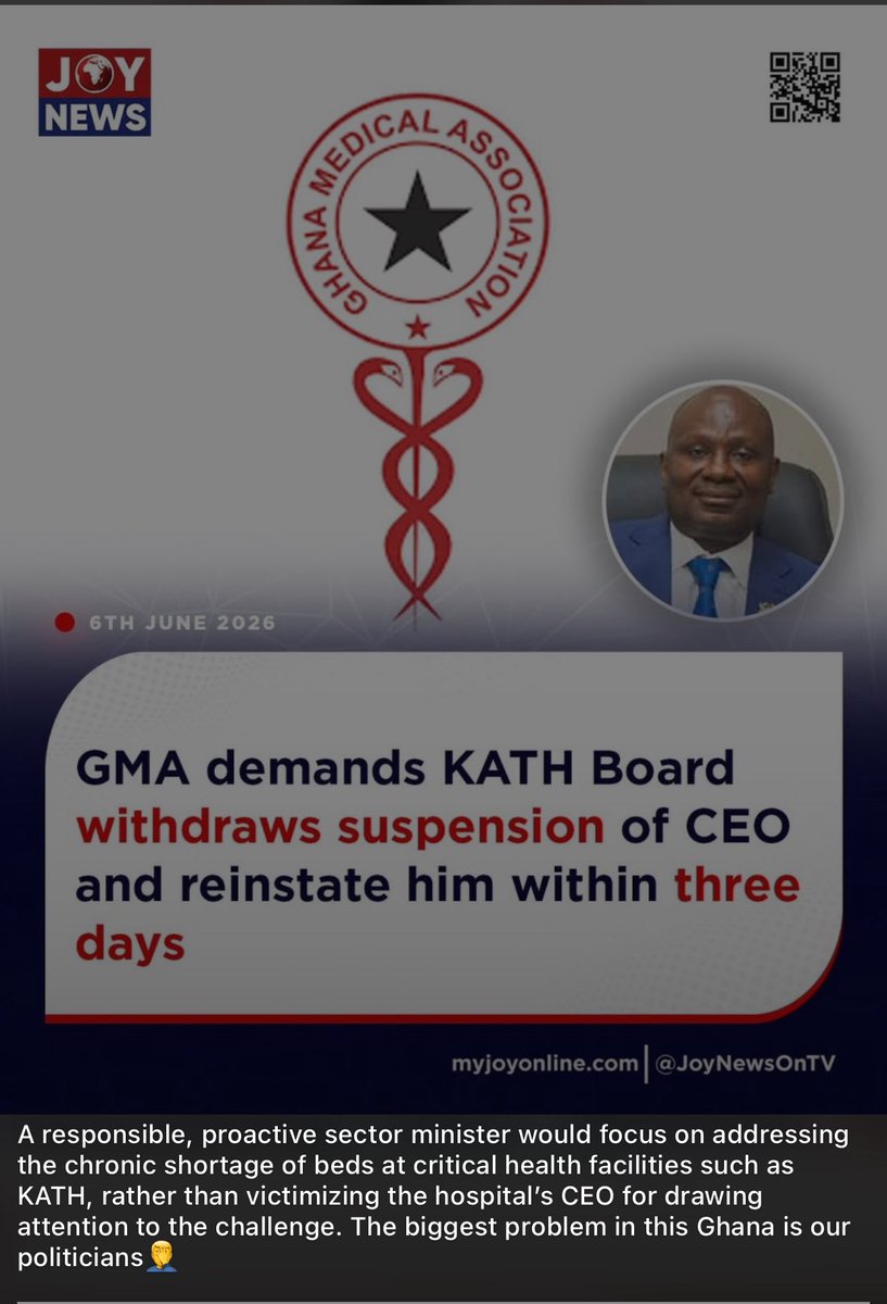 RYEFFUL's tweet photo. @BongoIdeasHQ Beds are scarce. Patients are suffering. The CEO speaks out. Then gets suspended. Now the GMA steps in. Who’s really in the right here? #GhanaX https://t.co/jATqqYlveG