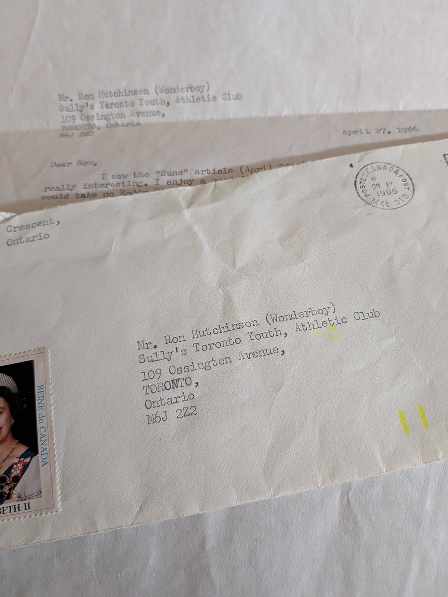 RonHutchison1's tweet photo. Decades ago I used to receive fan mail delivered to @Sullysboxinggym. I came across one such letter a week or two ago.
#vintage #professionalwrestling #oldschool #snailmail #canadapost #wonderboy #typewritten #Sullys https://t.co/koHG4swQeJ