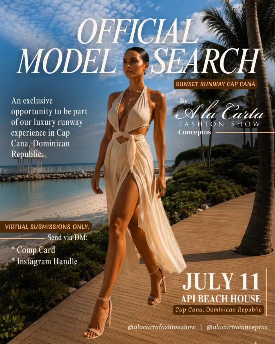 FashionWeekOFW's tweet photo. Summer Swim Shows Models Search for " Sunset Runway' Luxury Resort Fashion Showcase Spectacular Destination Runway on July 11, 2026 Models send pictures comp card  to @alacartafashionshow@gmail.com #orlandofashionweek.#swimweek https://t.co/nYHHN3ruyX
