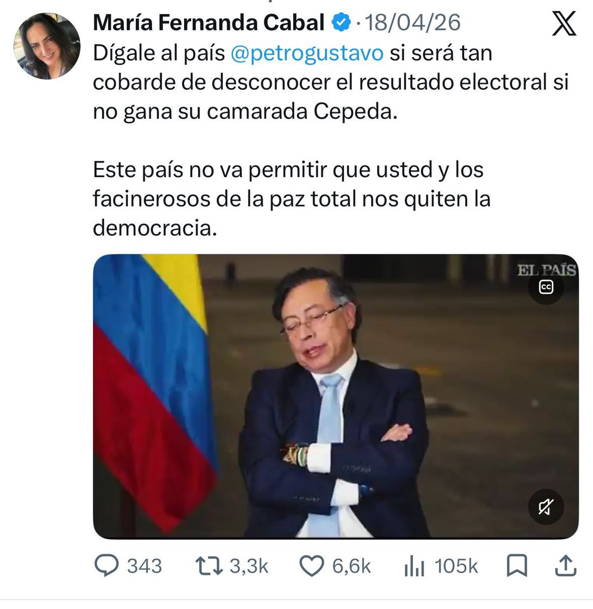 MariaFdaCabal's tweet photo. Y cómo lo dije el 14 de abril. El cobarde no reconoció el aplastante triunfo de @ABDELAESPRIELLA 

Los bandidos están asustados porque perdieron el poder. https://t.co/EIFCvMt66i