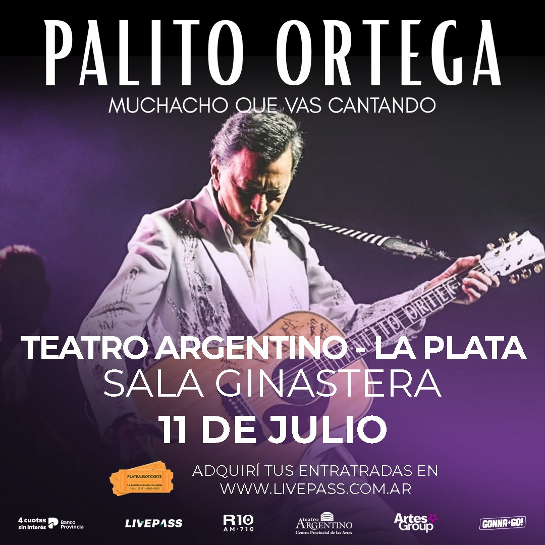 RamonOrtegaOK's tweet photo. Este 11 de julio, Palito Ortega llegará al Teatro Argentino de La Plata para vivir una noche especial junto al público platense.

🎟️ Entradas aquí: https://t.co/QfgU7DHTMF https://t.co/JJIpZCNesB