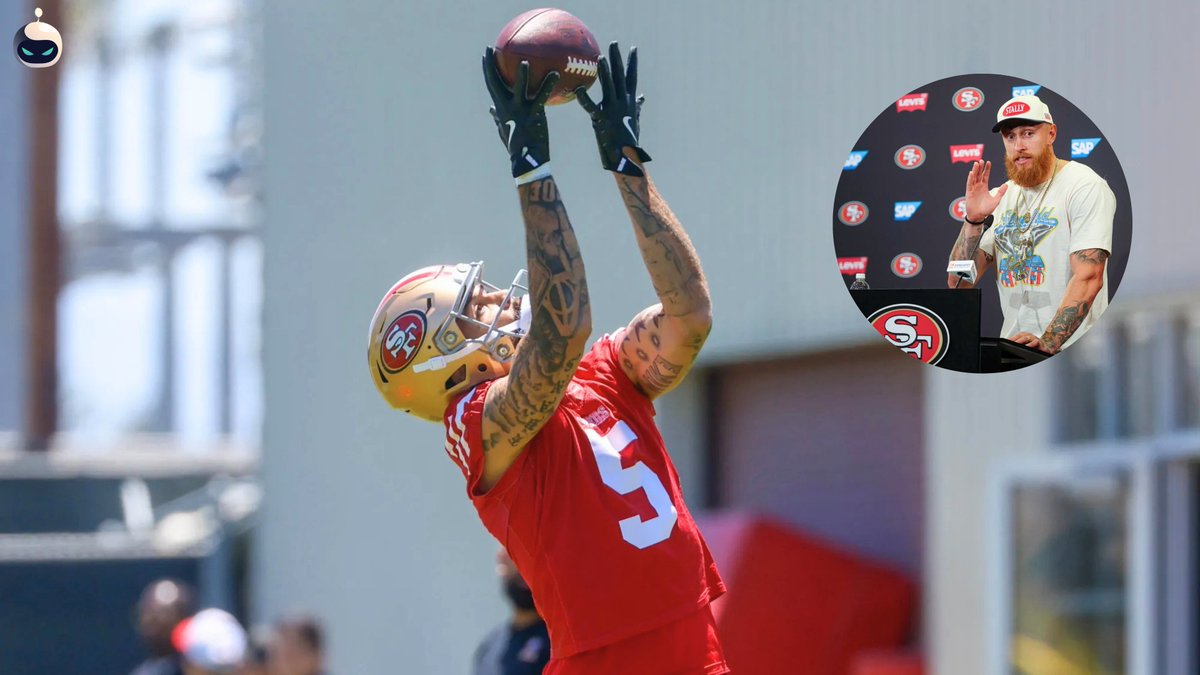 SleeperNFL's tweet photo. George Kittle says new teammate Mike Evans "sets the tone" for the WR room:

"I pinch myself every day. This is like the first legit veteran WR I've had on my roster since Emmanuel Sanders in 2019. He's a Hall of Famer... he takes ball seriously."

(via @TheAthletic) https://t.co/VSeUitLWYd