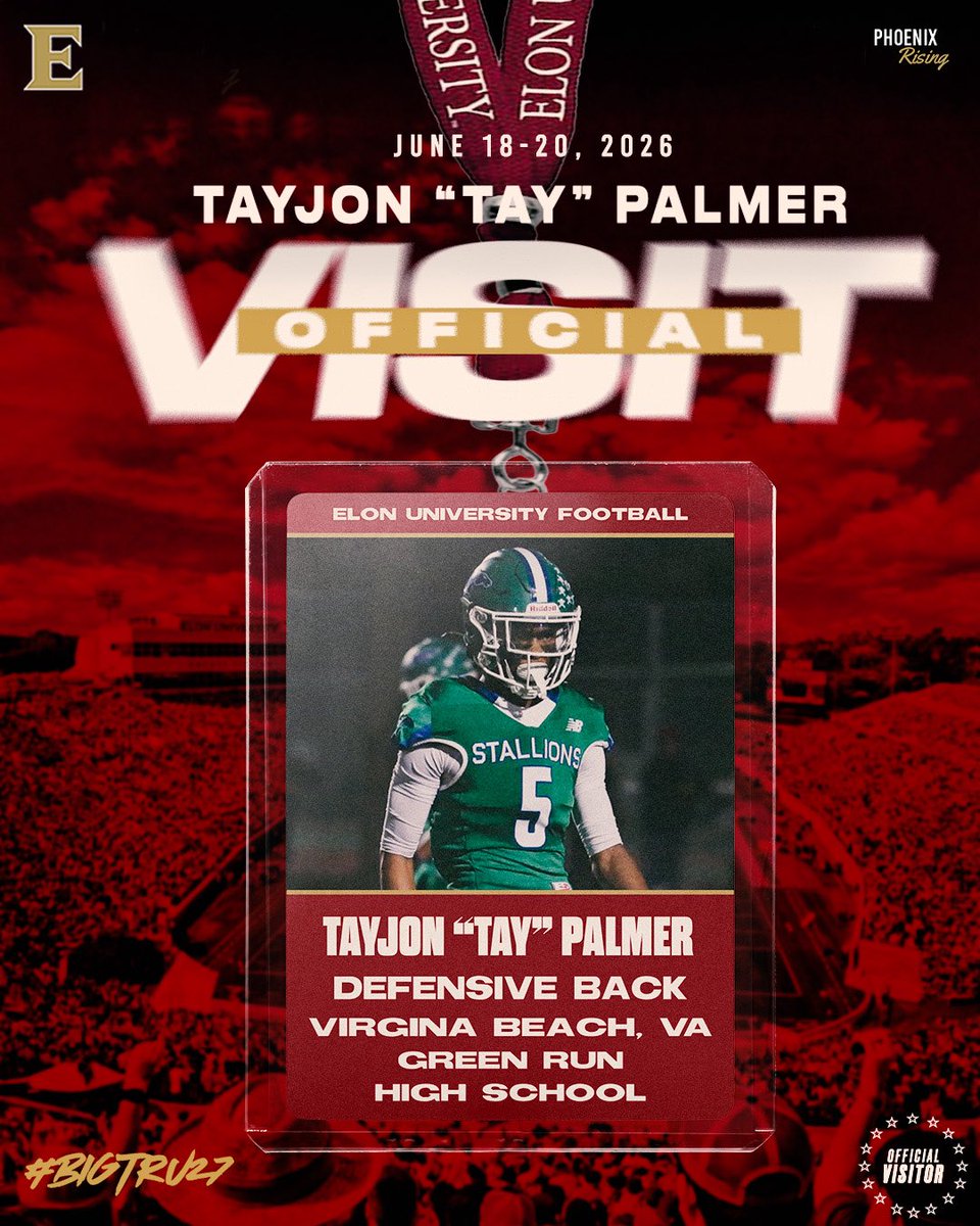 IAMTAY757's tweet photo. Official visit locked In!! See you soon 🐦‍🔥
@ElonFootball @TonyTrisciani @_CoachJHairston @CoachDBattle @Coach_NHarris #HOME #AED #GoPhoenix https://t.co/QA4kJtEO2f