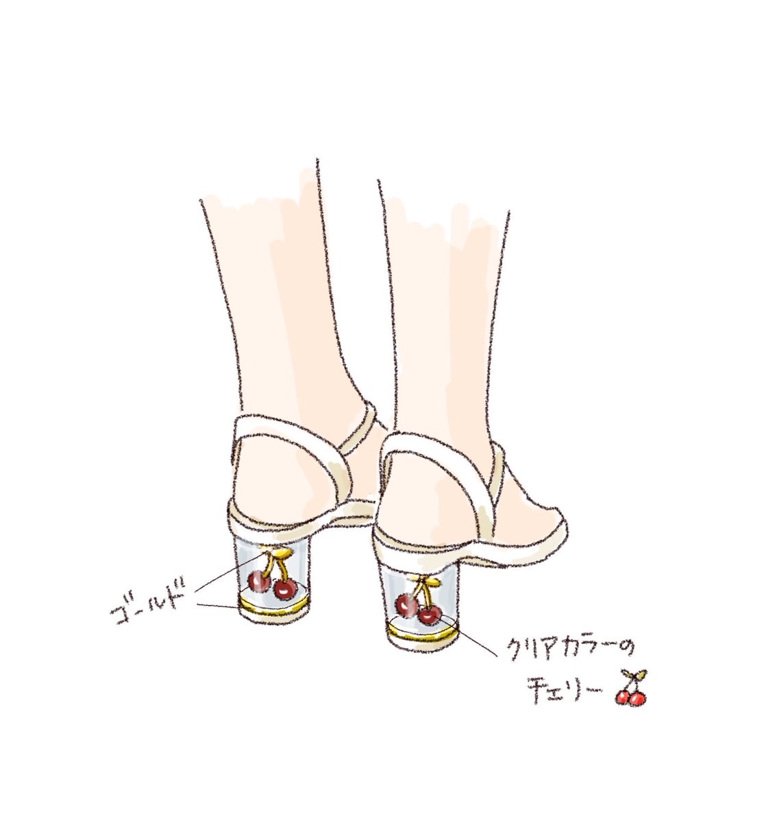 mokimokishan's tweet photo. 先日電車で見かけた恐ろしく可愛いサンダル👡✨✨
こんな可愛いのあるの〜😱💕🍒

ヒールが透明ケースになってて、さくらんぼ🍒がぶら下がってる〜😭💕🍒🍒

おばちゃん、怪しくも暫く目が離せませんでしたよ😅
あぁ、あと40歳若けりゃなぁ🤣

うろ覚えだけどこんな感じ👇
実物の可愛さは伝わらない😂 https://t.co/RX6IEaLXcr