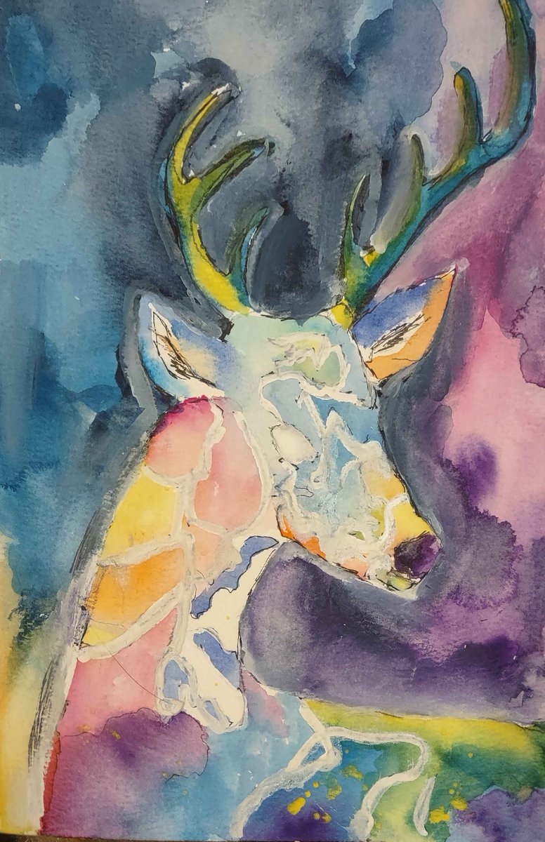 SnailKayl's tweet photo. Rainbow deer, watercolor on paper https://t.co/98XfrFezfh