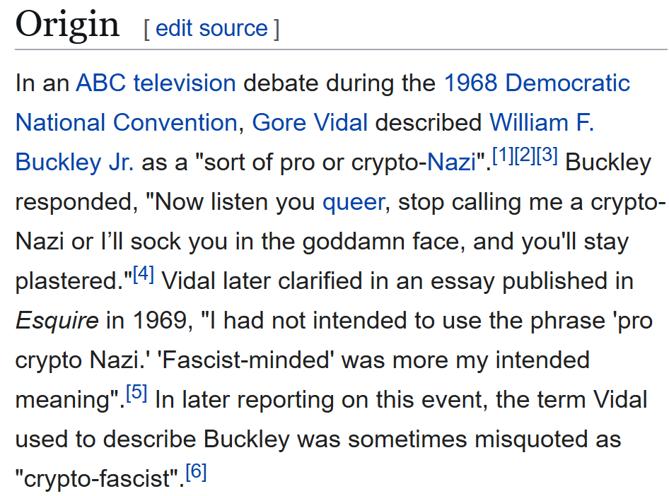 MenezesCracked's tweet photo. If you thought the word "crypto-fascist" had something to do with cryptocurrency, Wikipedia has some history for you https://t.co/wpo7nyhVUc
