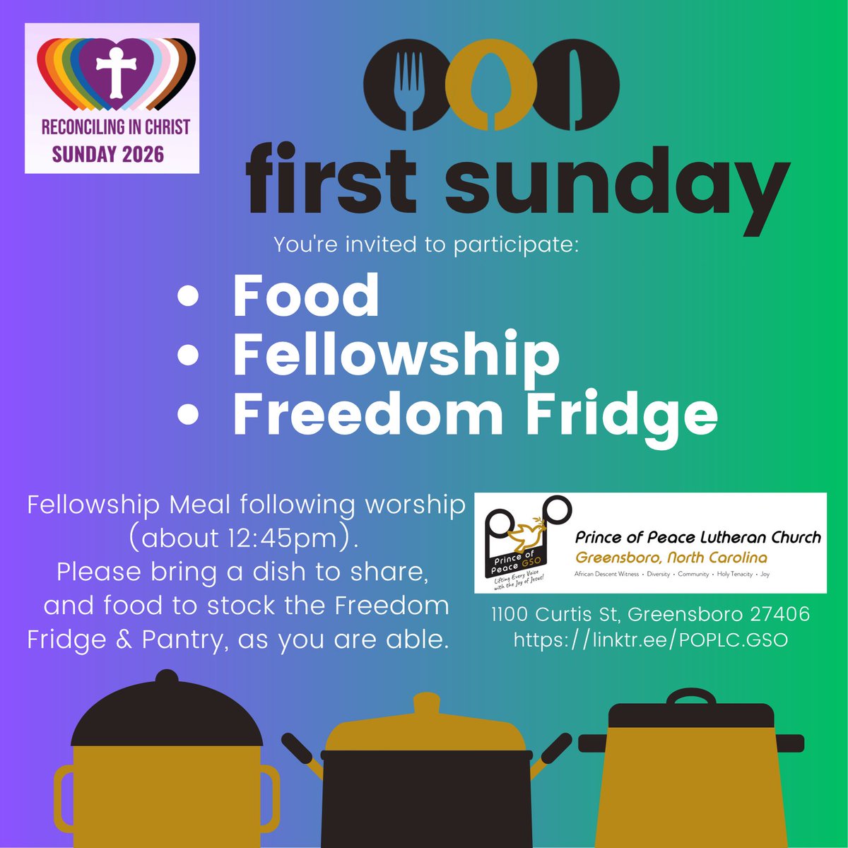 PrinceOfPeaceG's tweet photo. INVITE: 🏳️‍🌈 Reconciling in Christ Sunday and First Sunday Fellowship https://t.co/4g1PG2Mlck https://t.co/ojh525cLah