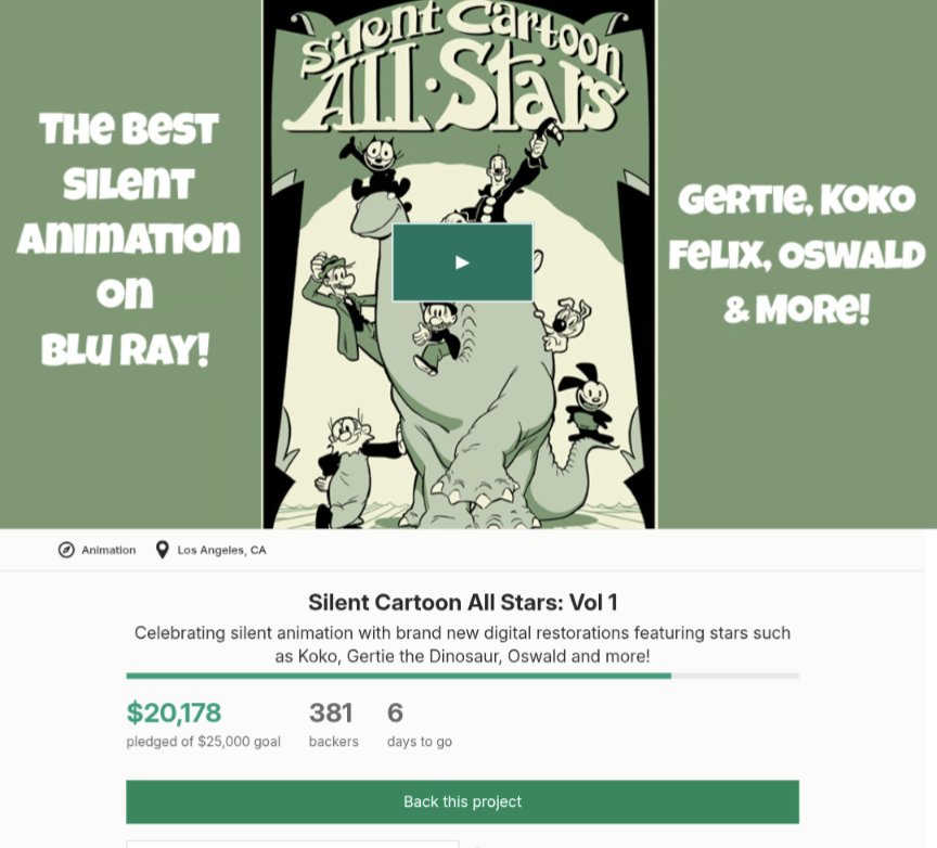 naah1929's tweet photo. $20k raised, $5k to go.

381 people want to see 100-year-old cartoons restored from deteriorating nitrate and put on Blu-ray. 

6 days to join us! 👇 https://t.co/NdrmpEZ0oC