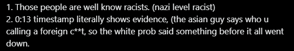 flark02's tweet photo. @Kent246790 @yaqeco1 @SheldonW65 @dpaudits listen... your racist when u discrimante against any race. Also "u" is a shortcut for "you" i say "u" cuz its shorter, about that conclusion thingy, i have clear evidence to prove it was them, also those vloggers are far-right, and they are full of misinformation. https://t.co/qOf42PuzVS