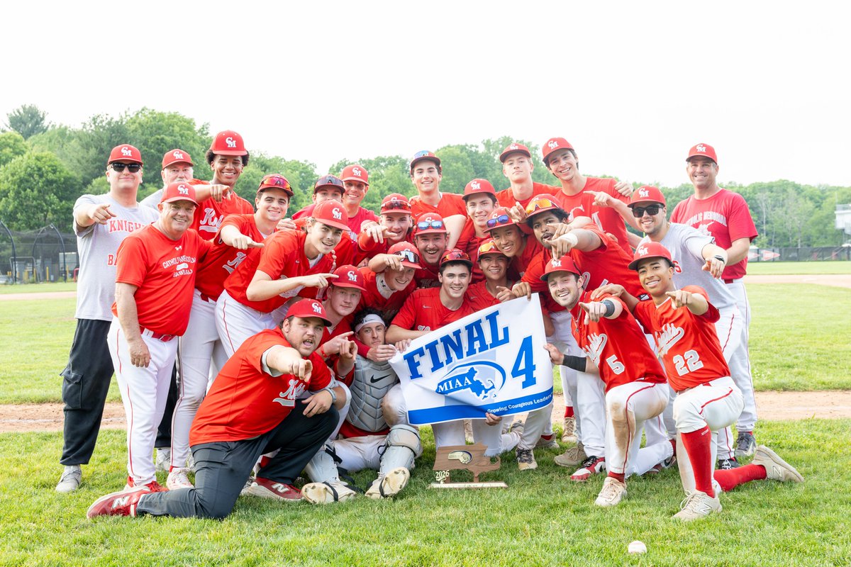 CathMemKnights's tweet photo. Congratulations to our baseball team for beating Saint John's 19-8 to advance to their first MIAA Division 1 Semi-Final since 2022.

They will play Cambridge R&amp;L on either Tuesday or Wednesday. Location TBA. https://t.co/Ow1SA4aaSP