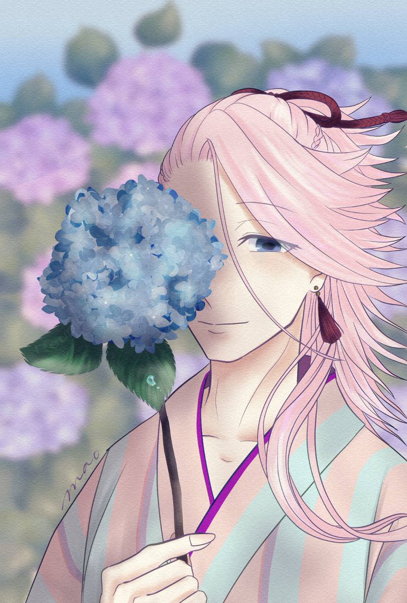mao04024459's tweet photo. #はないろ刀剣男士

【宗三左文字】
【紫陽花】
花言葉はいろいろあるようですが、青の紫陽花【家族】で…✨

様々な色をもつ宗三さんですが、やはり左眼の色には特別な想いがあるのではないかな…という私の妄想です☺️ https://t.co/2by4FqCbQO