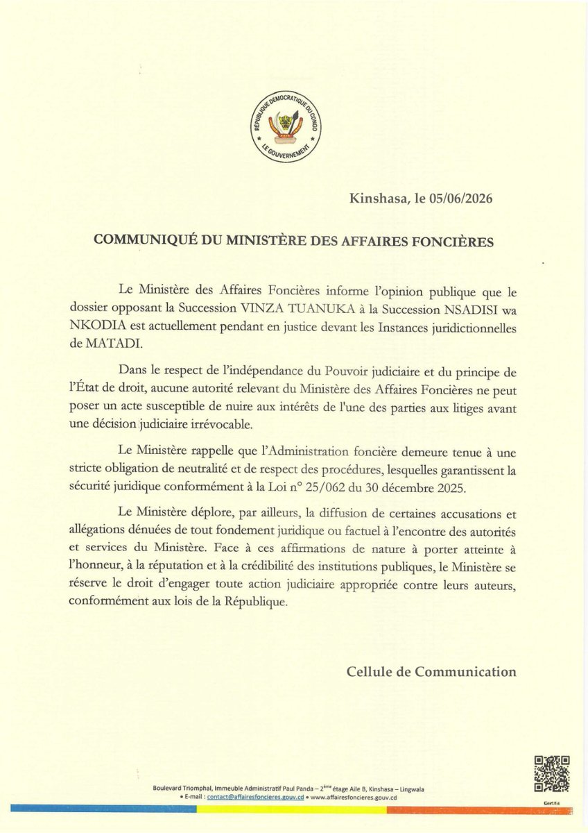 Minaff_fonc_rdc's tweet photo. COMMUNIQUÉ 

@Presidence_RDC @PrimatureRDC https://t.co/V4n6NB9tWu
