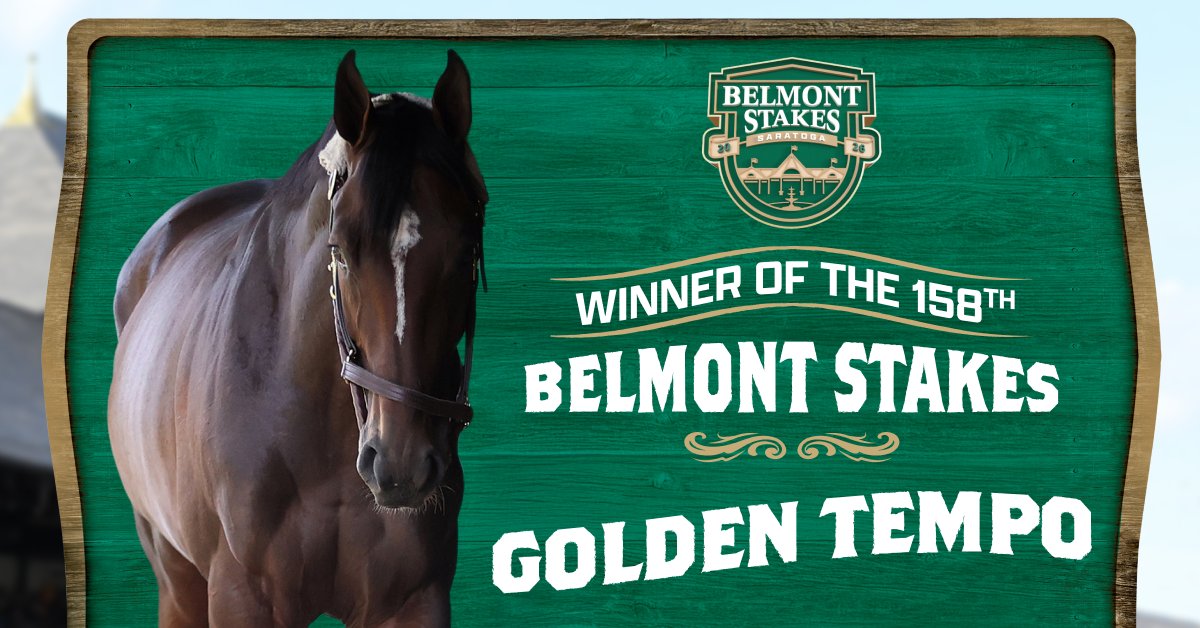 TheNYRA's tweet photo. GOLDEN TEMPO wins the Grade 1 Belmont Stakes pres. by @NYRABets with @jose93_ortiz aboard for trainer @reredevaux! https://t.co/sCiOfyjsEd