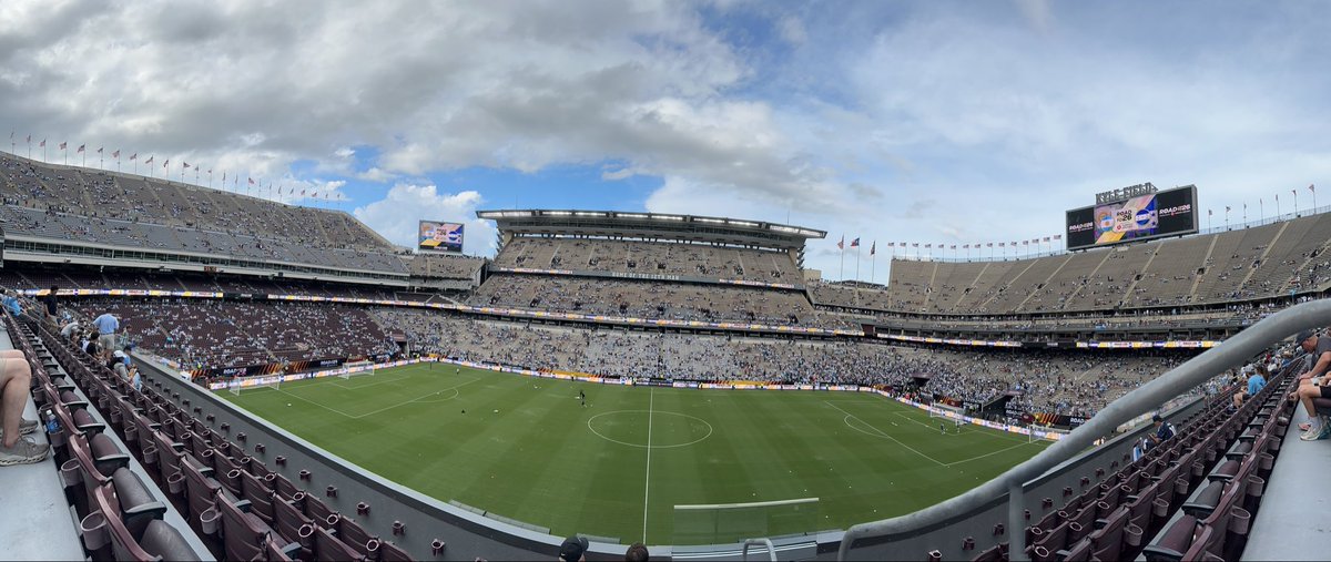 aggieprez's tweet photo. @KyleField is starting to fill up for tonight’s #RoadTo’26 soccer game! Karin has been looking forward to this event as a precursor to #fifaworldcup. #Messi will play, we hope! https://t.co/uRbzA7DxPg