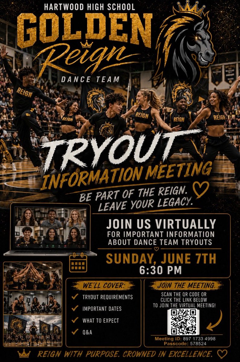 HWood_Athletics's tweet photo. Donβt forget about our Dance team interest meeting tomorrow at 6:30pm! All skill and experience levels are welcomed!
#OneHart #GoldenReign https://t.co/Oym1egwFiM