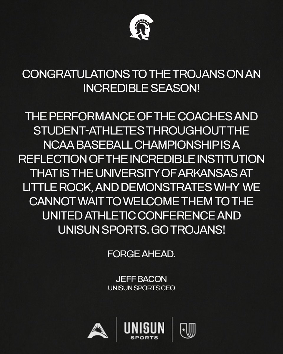 UnisunSports's tweet photo. Congratulations @LittleRockBSB on an incredible season!

@LRTrojans | @WACsports | @ASUNSports https://t.co/xg0w1a58N6