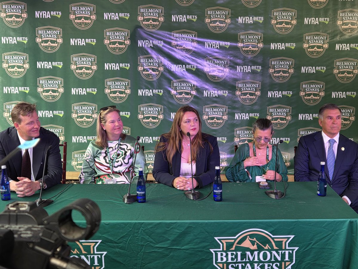 PankowskiAjCBS6's tweet photo. DEVAUX DOES IT AGAIN: Golden Tempo is the 158th Belmont Stakes winner. Just like his Kentucky Derby run, Tempo went from last to first.

With the victory, DeVaux becomes the first female trainer to win multiple Triple Crown races. What a moment for the Saratoga native. https://t.co/cvokS8hqHQ