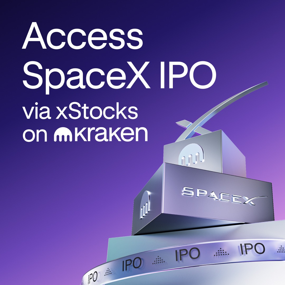 krakenfx's tweet photo. The SpaceX IPO is coming through xStocks. Join Kraken and submit your interest now.