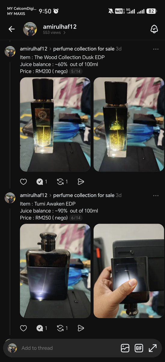 amirulhaf12's tweet photo. Hi, i ada nak letgo some of my perfume collection. Do hit me up mana yang berminat tu https://t.co/92WJr7GDaM