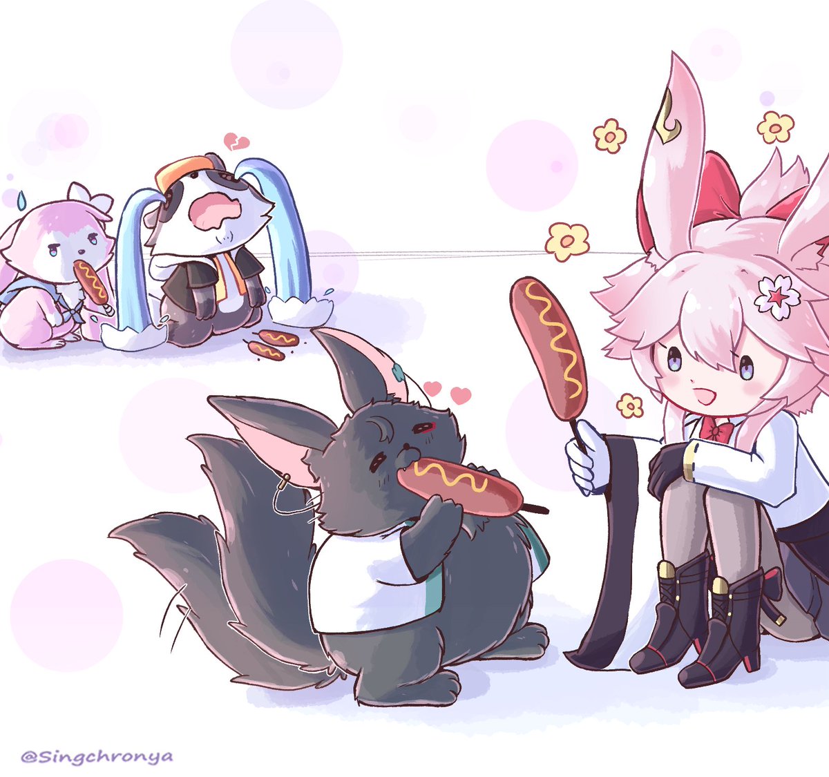 Singchronya's tweet photo. In the end... Woof Woof Dan did get Evanescia's food~ ♡

Poor Caelus, he wanted to feed Fat Heng /ᐠ ╥ ˕ ╥マ
(...I want to feed him too)

#Evanescia #绯英 #DanHeng #丹恒 #Caelus #穹 #March7th #三月なのか https://t.co/PZrZPgKmKB