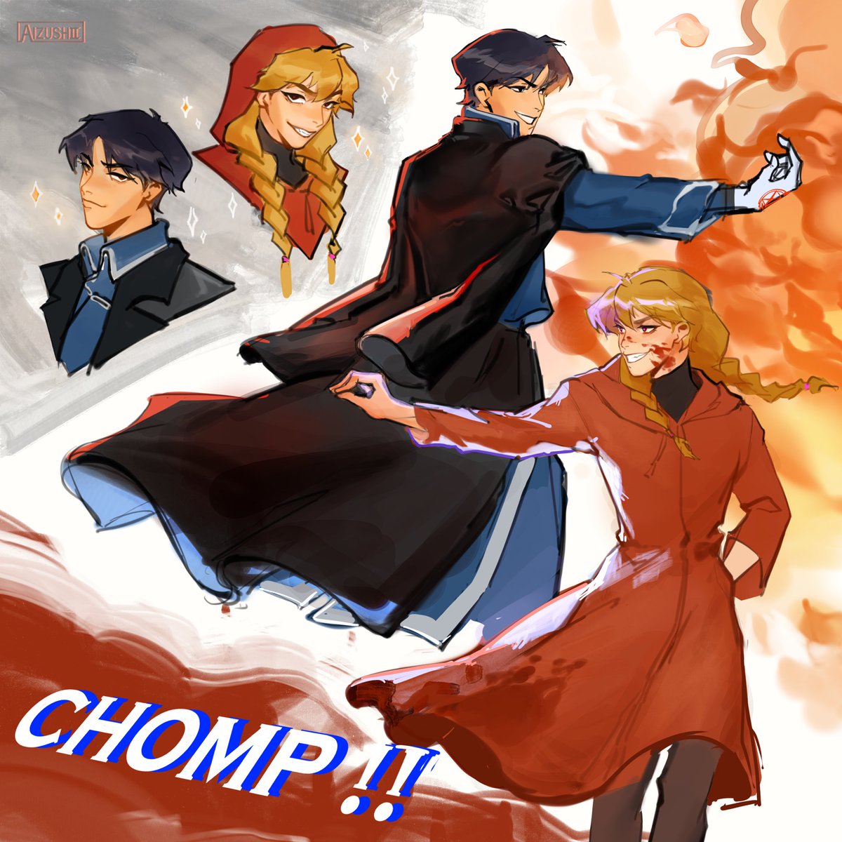 angrysalmon1's tweet photo. The smug deranged duo is here to stay (and slay) 🙂‍↕️🔥

#roymustang #gabby #yominotsugai #fma https://t.co/EfkmHbSzs9
