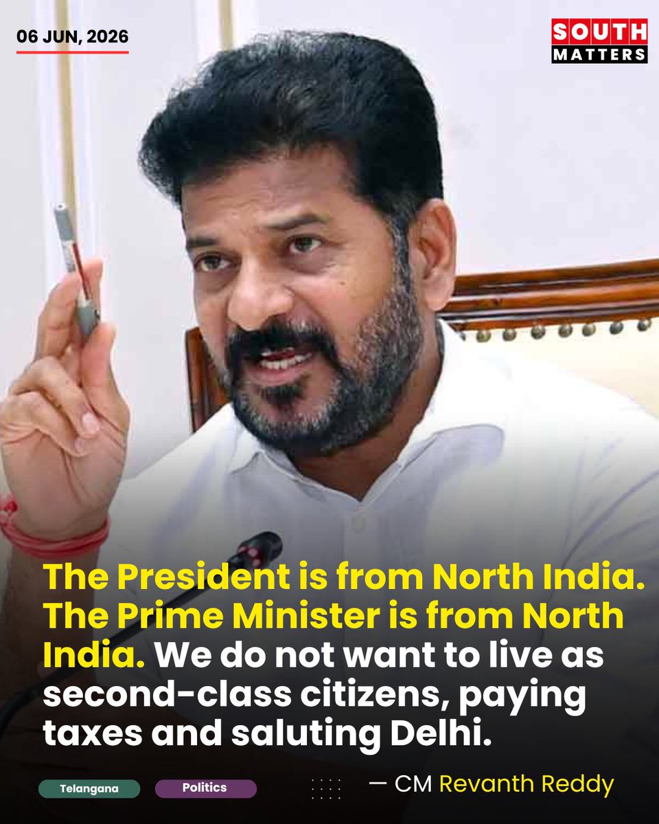 Shehzad_Ind's tweet photo. After HITLER PREM NOW REVANTH REDDY exhibits JINNAH TENDENCIES 

WANTS INDIA DIVIDED! 

Says 
The President is from North India. The Prime Minister is from North India. We do not want to live as second-class citizens, paying taxes while being expected to salute Delhi.

Is this man Serious?

PM is from Gujarat
Our first tribal President is from Odisha 

But after DK Suresh he is advocating for Bharat Todo and Tukde

Will Sanvidhan Saviour Rahul Gandhi sack him?