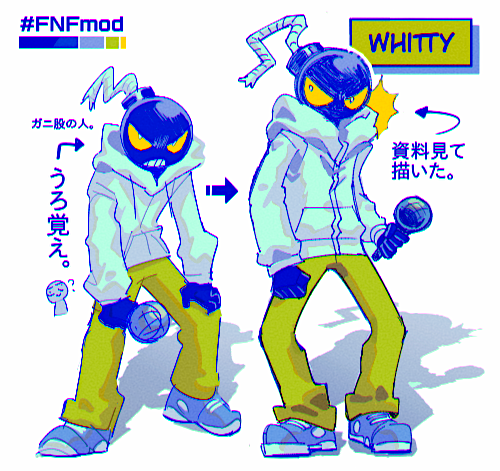 E_8IKARI's tweet photo. #fnfmod #イラスト
初描きWhitty。左がうろ覚え、右が見て描いたやつ。配色は適当。 https://t.co/P3aeXIBLD9