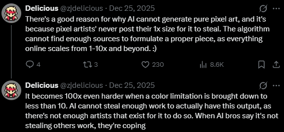 Durpmen's tweet photo. @zjdelicious @Goybeam_Supreme @grok no lmao this, the only thing you are right about is the last point. Anyone who doesn't think AI isn't trained by "stealing" others peoples work are delusional https://t.co/aWl6rqnOMo