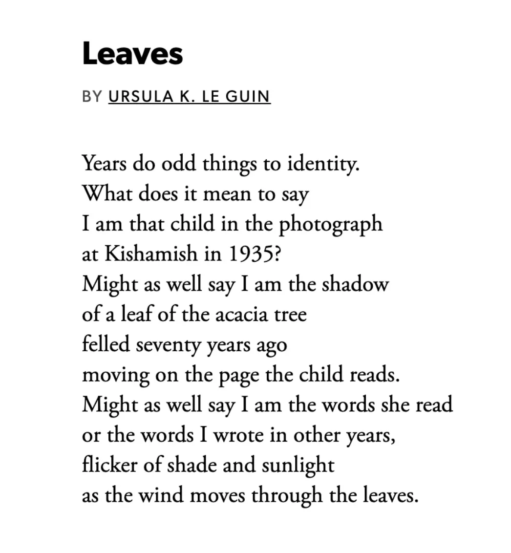 RobertAllenPoet's tweet photo. I just watched a documentary on Ursula K. Le Guin. I haven't read a lot of her, just some stories. The thing I didn't know is that she wrote ten volumes of poetry, a cool surprise to me. https://t.co/f3X5ftR3Gs