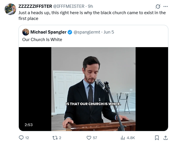 christogenea's tweet photo. This dumbass n1663r basically admitted that the Church is originally White, and when I went to reply and mock his dumb ass, I am told the account no longer exists. https://t.co/Qjgq3UW5sA