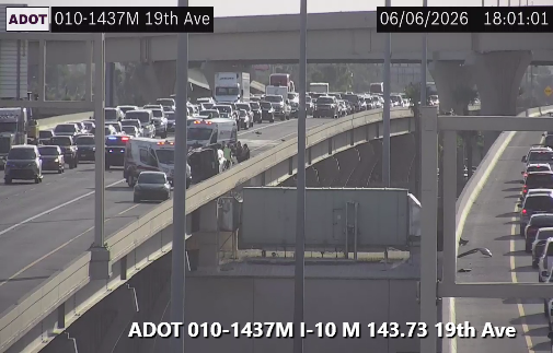 Eastbound I-10 near 19th Avenue: A crash is blocking the HOV and