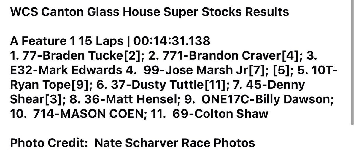 wcsohio's tweet photo. Canton Glass House Super Stocks results 6-6-2026 https://t.co/QixJx4z6T6