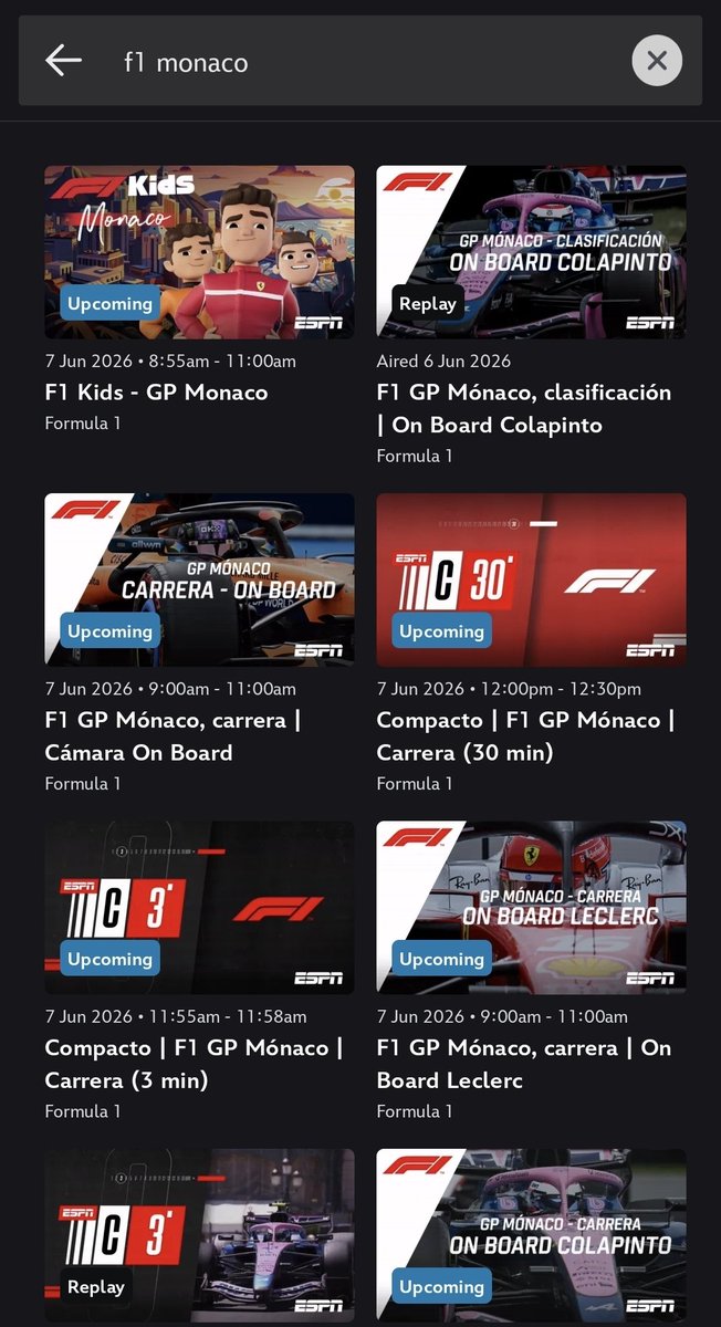 SjakoF's tweet photo. @disneyplusla, por que ya no hay repeticiones de las practicas y clasificación de F1, que no sean los onboard? Que está pasando?? https://t.co/r3rMSPI9ld
