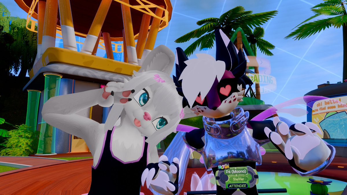 ProtogenSurf's tweet photo. Made it through Day 3 with colors shining bright. reeeee
A trip back memory lane in Aqua with @/Submersible 
Player 4 didn't tell me whats with the hearts with @WriterFluff_ 
at the hub with @Treetender86 
@NerikDa is cute! https://t.co/UByBvjP491