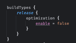 ryo_mm2d's tweet photo. AndroidStudioで新規プロジェクト作ったら…
R8/Proguardの設定変わった？isMinifyEnabled/isShrinkResources/proguardFilesあたりの設定がなく、optimizationで設定がまとめて行われてるんかな？ https://t.co/jnT5WzycYQ