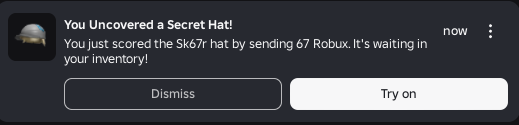 r4y319's tweet photo. It can be obtained by sending a user 67 Robux! https://t.co/xCgvdzf3RB