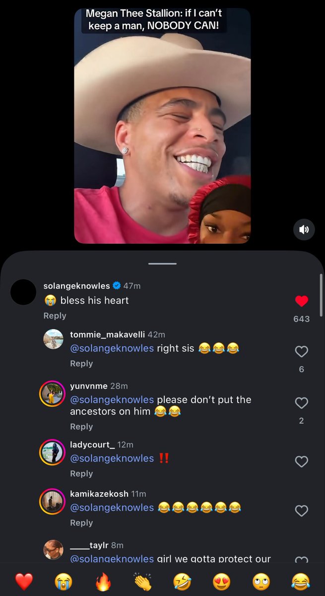 hotgirlMegg's tweet photo. Solange commented under Megan’s latest IG reel 🤣🤣🤣🤣🤣 that’s cousin fr https://t.co/gRHQMAWV11