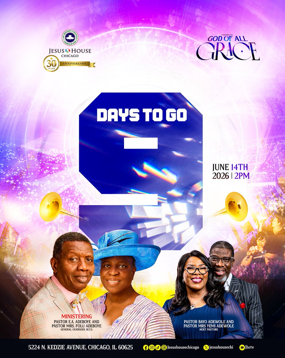 jesushousechi's tweet photo. 🎉 9 days until our 30th Anniversary Celebration. 🎶 7 days until A Celebration in Songs.
30 years of God's faithfulness. Join us as we celebrate His goodness with worship, praise, and thanksgiving. 
#JHC30 #GodOfAllGrace #CelebrationInSongs #JesusHouseChicago #30YearsOfGrace https://t.co/VRXdureCPD