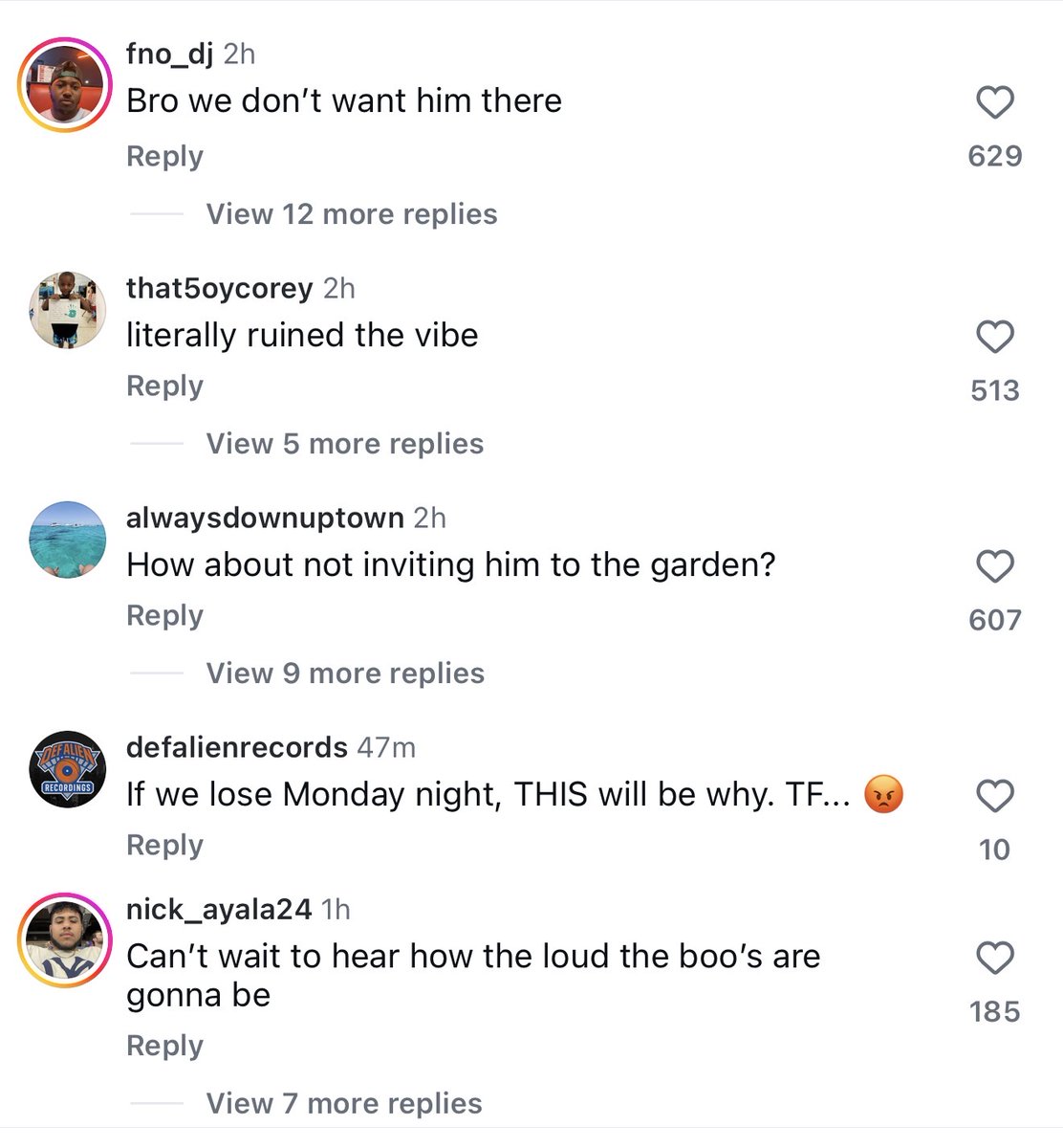 MeidasTouch's tweet photo. New York Knicks fans are furious that Trump’s attendance is causing major disruptions ahead of Game 3 of the NBA Finals at Madison Square Garden.

These are just some of the comments on a Knicks post informing fans that they will need to arrive at least two hours before the game because of his attendance.