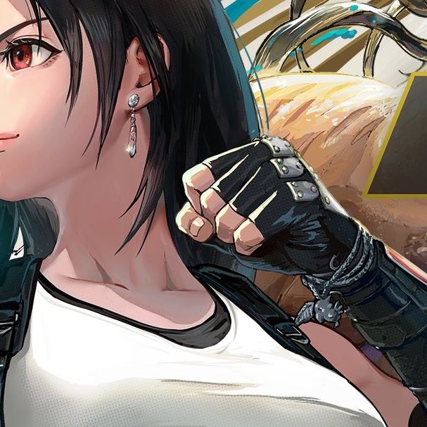 thecosmocanyon's tweet photo. While Cloud reps Seventh Heaven, Tifa has her chocobo jewelry ^^🐥☁️ https://t.co/jYznHbiWKk