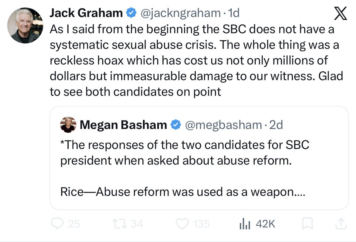 DJJenkins's tweet photo. I don't say this lightly. Saying cases in which the molestation of children and women within some SBC churches was a "hoax" is truly wicked and demonic stuff #SBC26 https://t.co/CKEAstT1z8