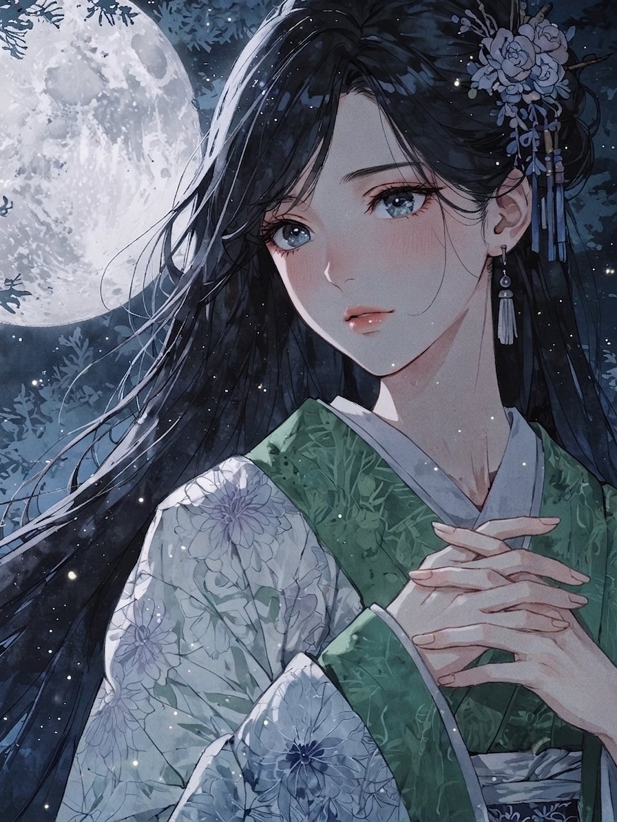 midorisasa2's tweet photo. 073．
涼しさを 松吹風に わすられて 
袂にやどす 夜半の月かげ 
（伊賀局） https://t.co/D7W3mumLYJ