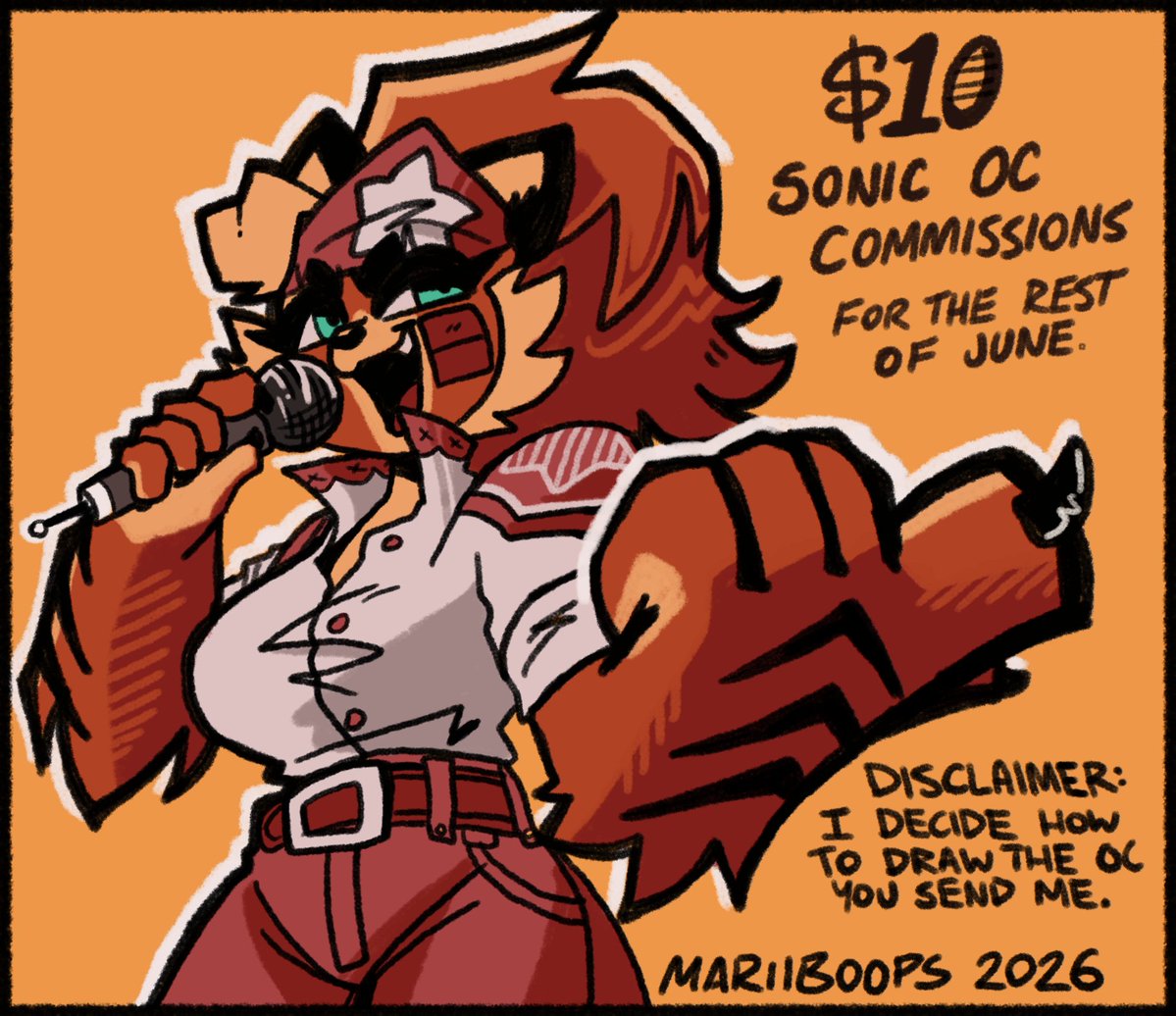 mariiboops's tweet photo. SONIC OC JUNE EVENT

Ten bucks and you get... whatever I feel like doing! The image included is the level of quality you should expect, but you will not be able to ask for a revision. You can give a suggestion of what you like, but I just go.

Comment below with oc pics. https://t.co/iLtGlFXKx5