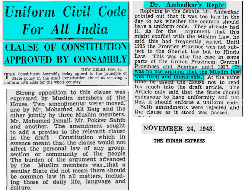 eclector1419857's tweet photo. "A uniform Civil Code for the whole of India is essential."
- Jawaharlal Nehru (1940)
"It was no use arguing that the Muslim law was fixed and immutable."
- Dr B.R. Ambedkar (1948)
Constituent Assembly approved the UCC clause - Article 44 later.
#UCC #UniformCivilCode https://t.co/GEXzWiyo7x
