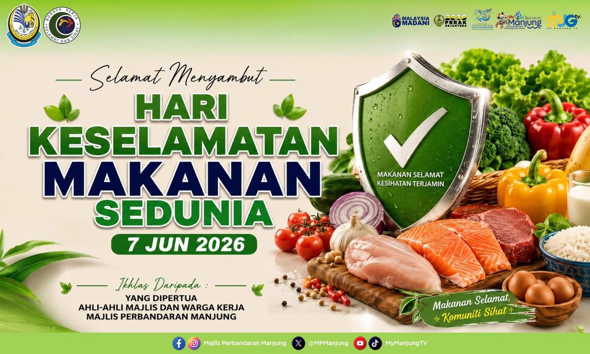 MPManjung's tweet photo. 𝐒𝐄𝐋𝐀𝐌𝐀𝐓 𝐌𝐄𝐍𝐘𝐀𝐌𝐁𝐔𝐓 𝐇𝐀𝐑𝐈 𝐊𝐄𝐒𝐄𝐋𝐀𝐌𝐀𝐓𝐀𝐍 𝐌𝐀𝐊𝐀𝐍𝐀𝐍 𝐒𝐄𝐃𝐔𝐍𝐈𝐀 𝟐𝟎𝟐𝟔 

Keselamatan makanan adalah asas kepada kehidupan yang sihat dan sejahtera.

Berita lanjut: https://t.co/F5bx5TjIvP https://t.co/qUNUtawSNq