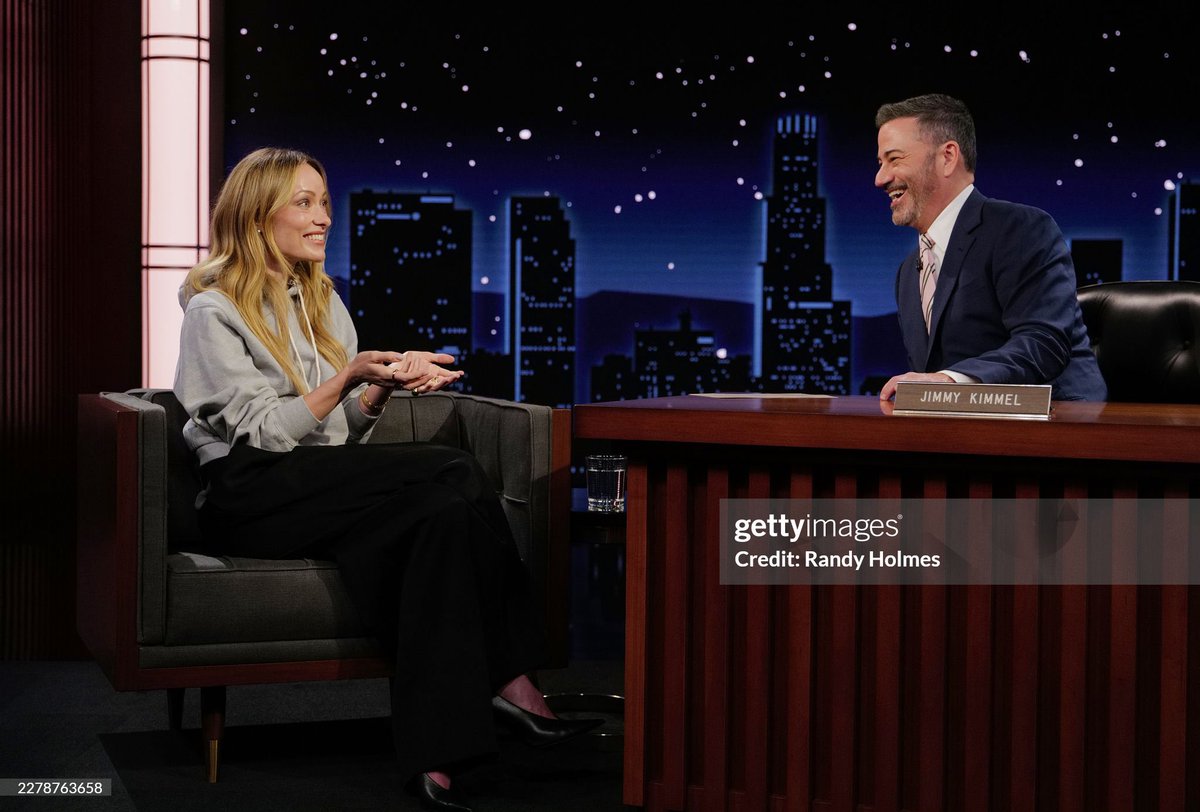 ArchiveWilde's tweet photo. Olivia Wilde during an interview with Jimmy Kimmel while appearing on Jimmy Kimmel Live to promote The Invite (June 1st 2026). https://t.co/vQz2oMEsN2
