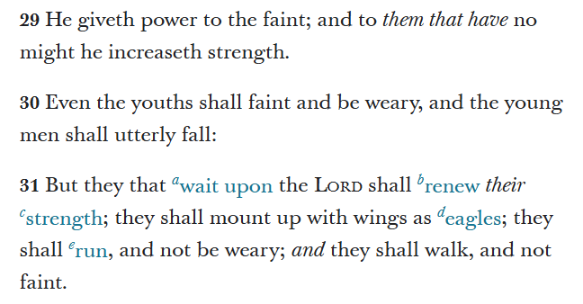 lowerlightburn's tweet photo. Are you praying for physical strength, anon? Isaiah 40:29-31 https://t.co/76uEKiUUWx