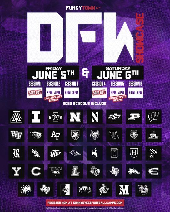 ROZIA_LIGHTFOOT's tweet photo. Major thank you to @CoachSonnyDykes for todayβs Amazing session at #DFWShowcaseπ
Blessed & Grateful to have Learned & Competed for All the Coaches from @TCUFootball @ArizonaFBall @WakeFB @IlliniFootball @CycloneFB @BoilerFootball @CowboyFB @NUFBFamily π₯π―#AGTG #QB #Recruit2027 https://t.co/otxWm5ZQm6